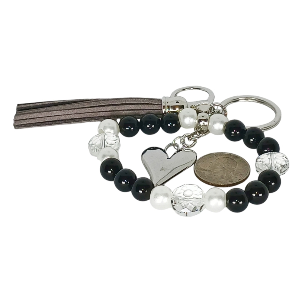 Beaded Bag Charm Black Jade Pearl Silver White Gold Heart Office Siren Corpcore - Picture 3 of 11
